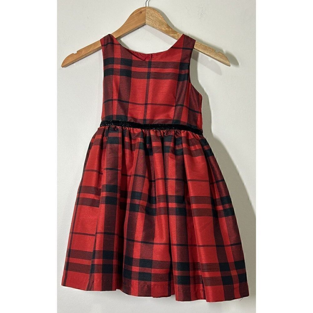 Cat & Jack Girl's Holiday Dress Red And Black Plaid Sleeveless Size Small